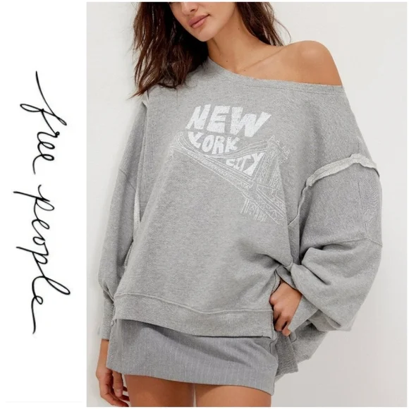 NWT FREE PEOPLE We The Free Graffic Camden Pullover Sweatshirt / New York - Picture 1 of 4